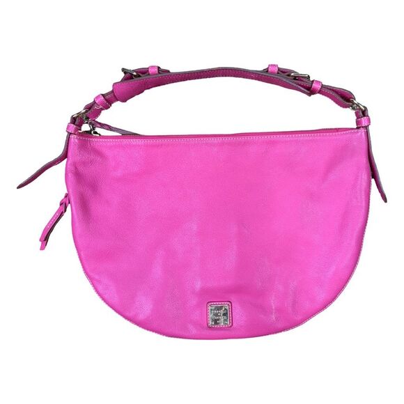 Dooney & Bourke Green Luna Expandable Pink Leather Half-Moon Hobo Shoulder Bag - Picture 1 of 11